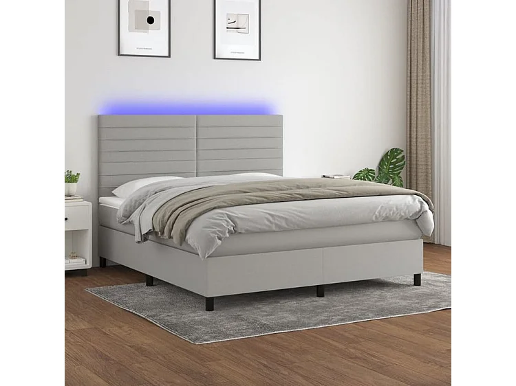 Sommier à lattes de lit et matelas et LED Gris clair 160x200
