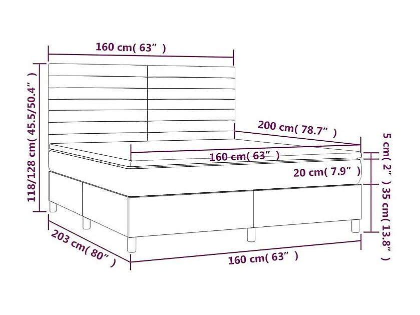 Sommier à lattes de lit et matelas et LED Gris clair 160x200