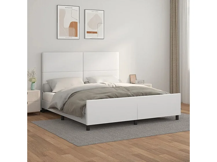 Cadre de lit avec tête de lit Blanc 180x200 Similicuir