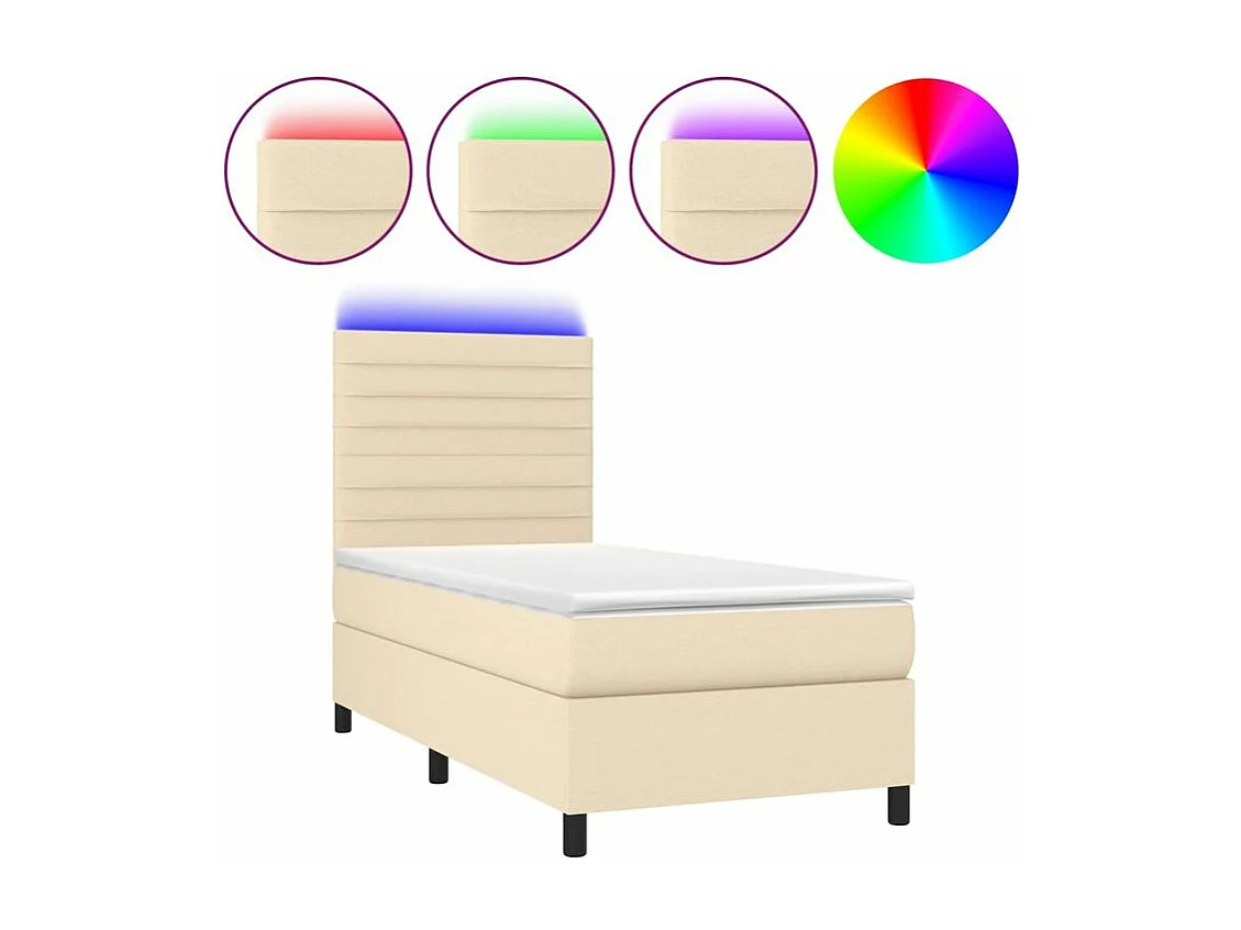Sommier à lattes de lit et matelas et LED Crème 80x200 Tissu