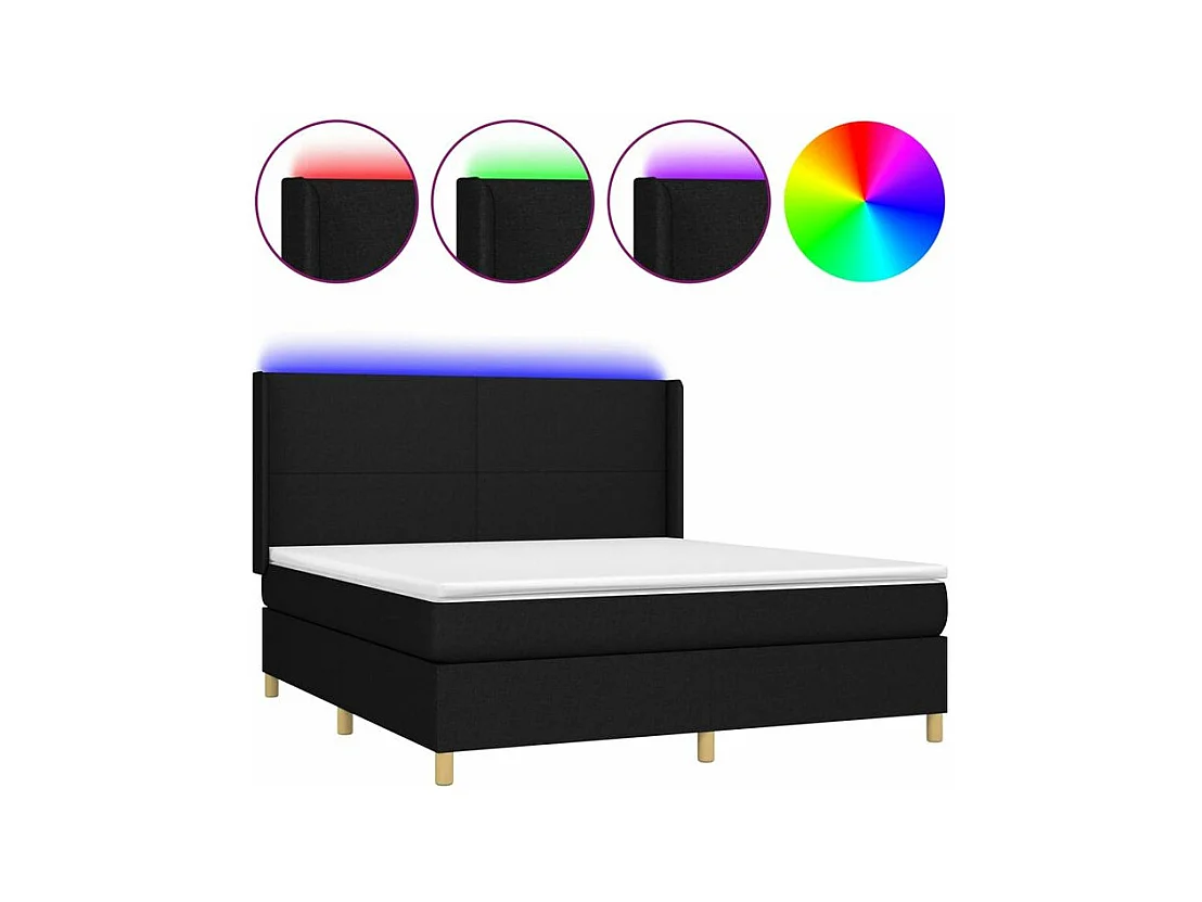 Sommier à lattes de lit matelas et LED Noir 180x200 Tissu