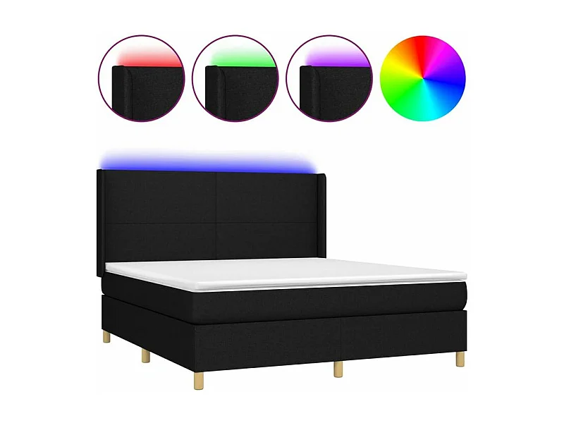 Sommier à lattes de lit matelas et LED Noir 180x200 Tissu