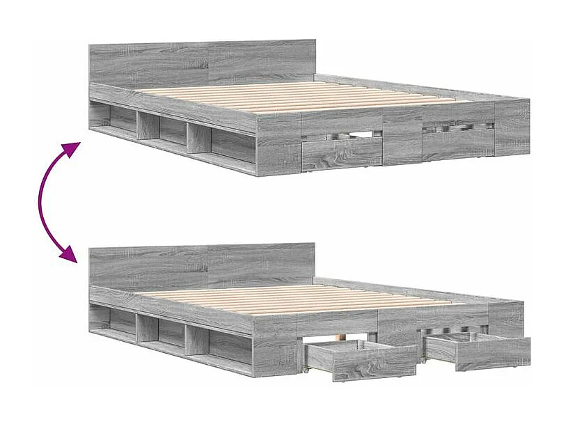 Cadre de lit et tiroirs sonoma gris 140x190 bois ingénierie