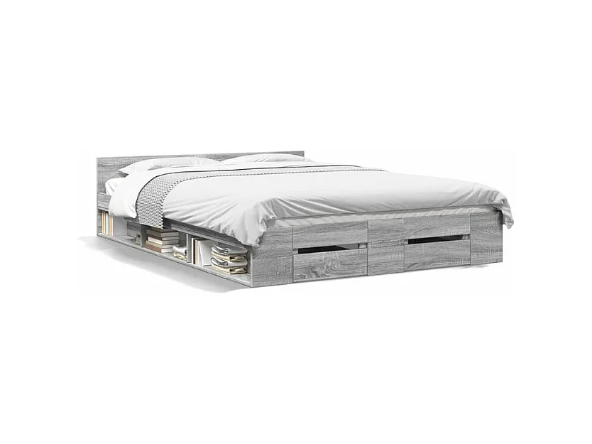 Cadre de lit et tiroirs sonoma gris 140x190 bois ingénierie