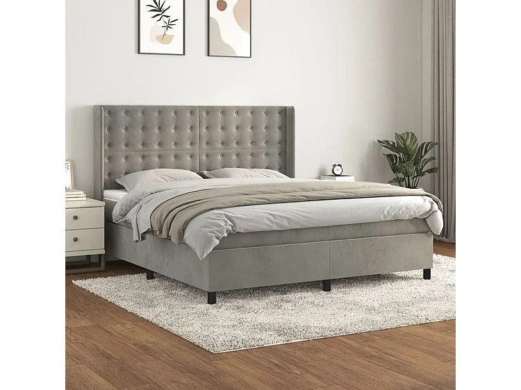Sommier à lattes de lit et matelas Gris clair 180x200 Velours