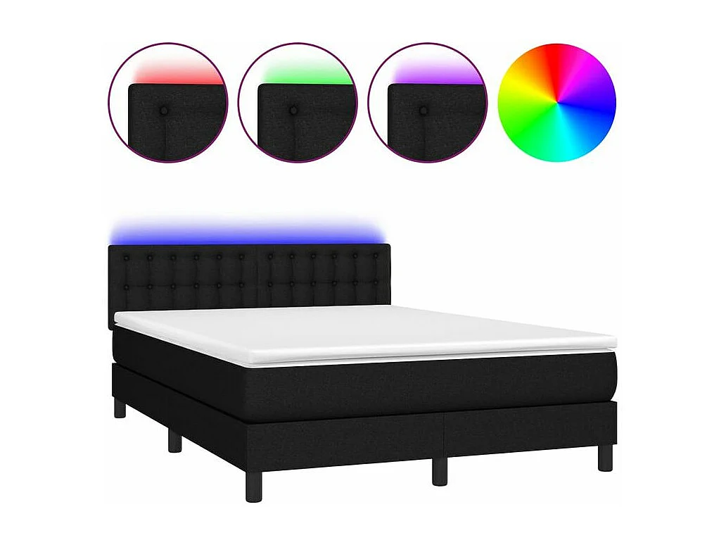 Sommier à lattes de lit avec matelas LED Noir 140x200 Tissu