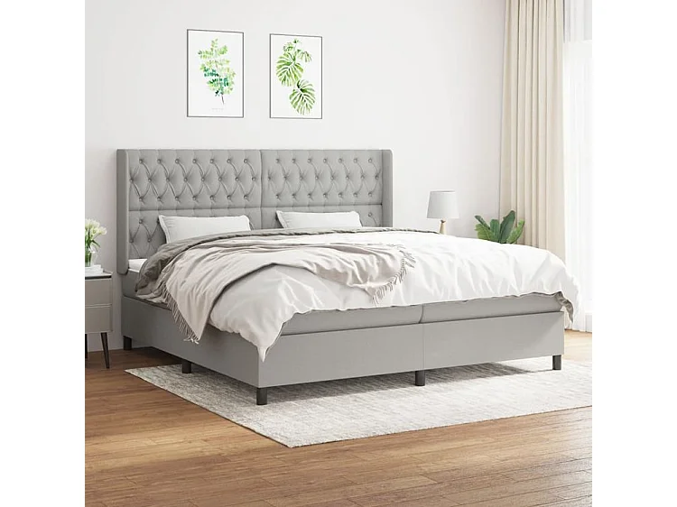 Sommier à lattes de lit avec matelas Gris clair 200x200 Tissu