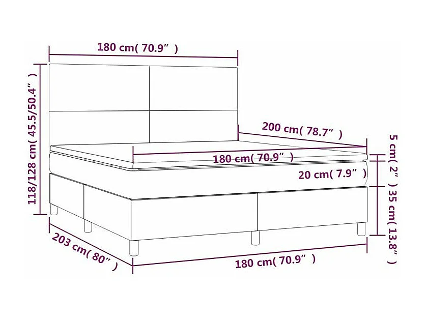 Sommier à lattes de lit avec matelas Gris clair 180x200 Tissu