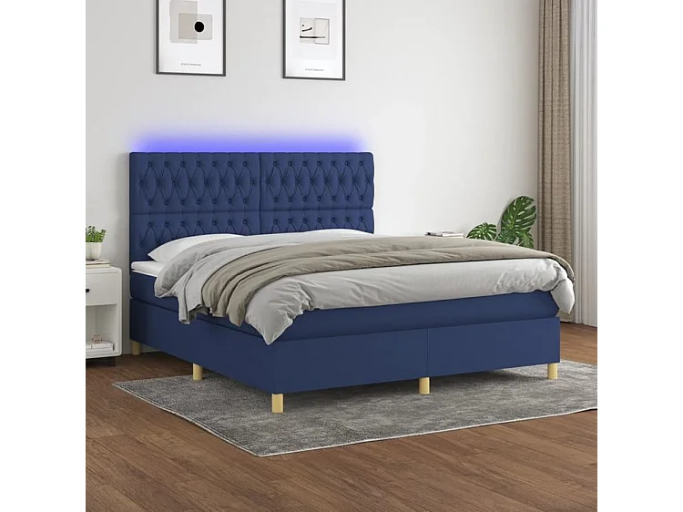 Sommier à lattes de lit et matelas et LED Bleu 160x200 Tissu