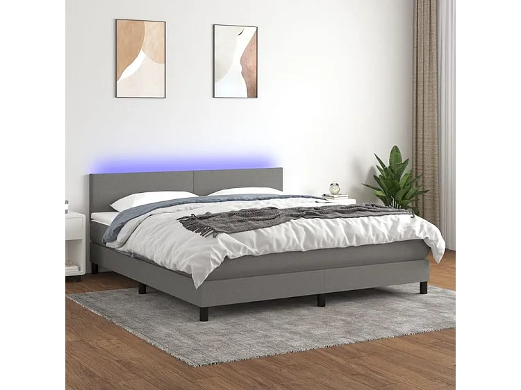 Sommier à lattes de lit et matelas et LED Gris foncé 160x200