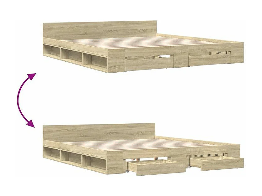 Cadre de lit à tiroirs chêne sonoma 180x200 bois d'ingénierie