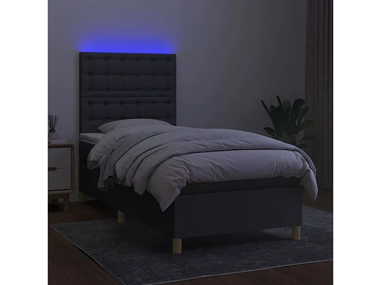 Sommier à lattes de lit et matelas et LED Gris foncé 100x200