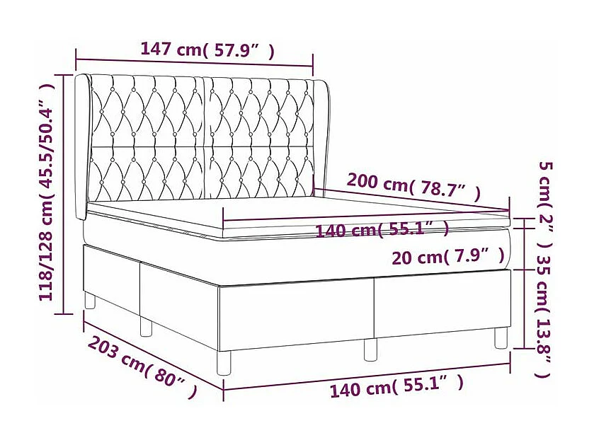 Sommier à lattes de lit avec matelas Noir 140x200 Velours