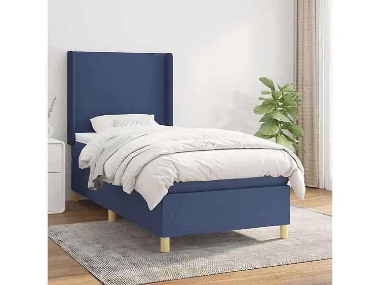 Sommier à lattes de lit avec matelas Bleu 100x200 Tissu