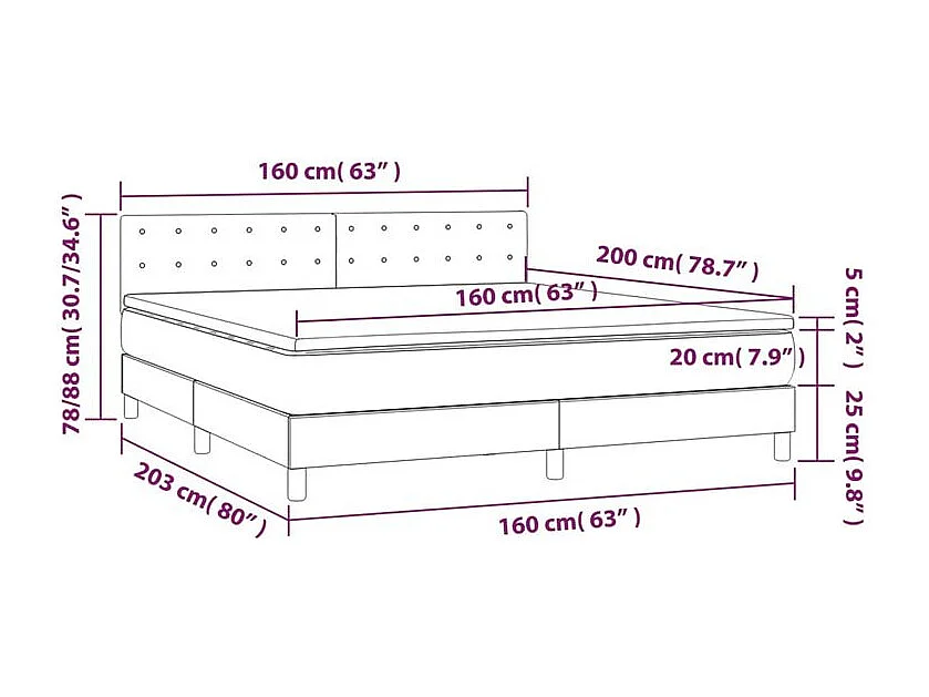 Sommier à lattes de lit avec matelas Gris foncé 160x200 Tissu