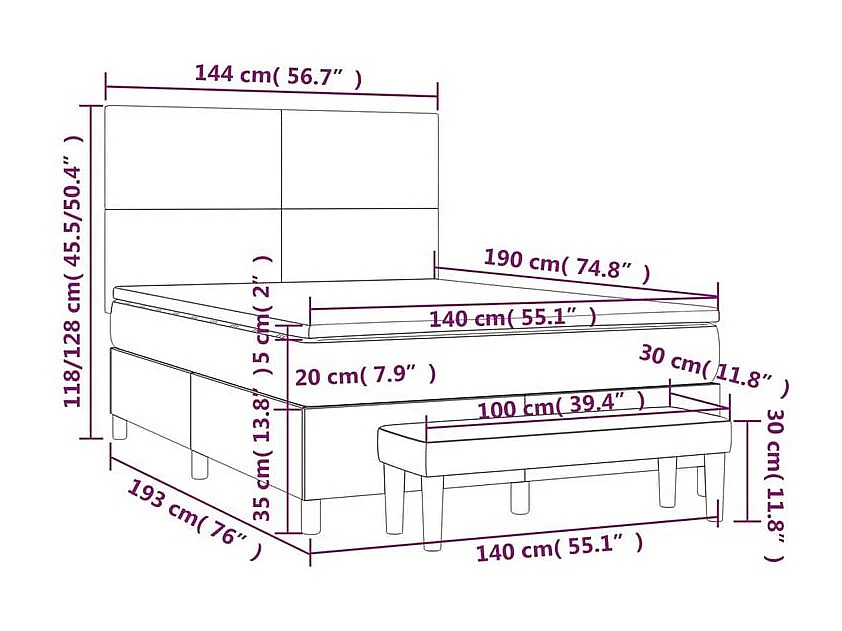 Sommier à lattes de lit avec matelas Gris clair 140x190 Tissu