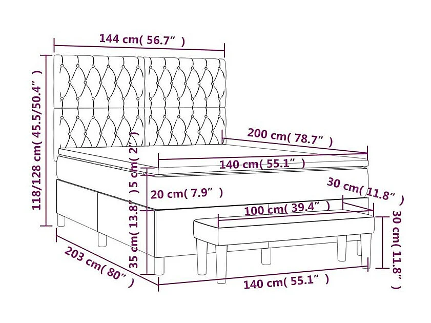 Sommier à lattes de lit avec matelas Gris foncé 140x200 Tissu