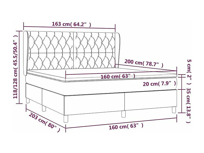 Sommier à lattes de lit avec matelas Gris foncé 160x200 Tissu