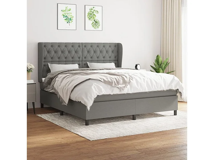 Sommier à lattes de lit avec matelas Gris foncé 160x200 Tissu