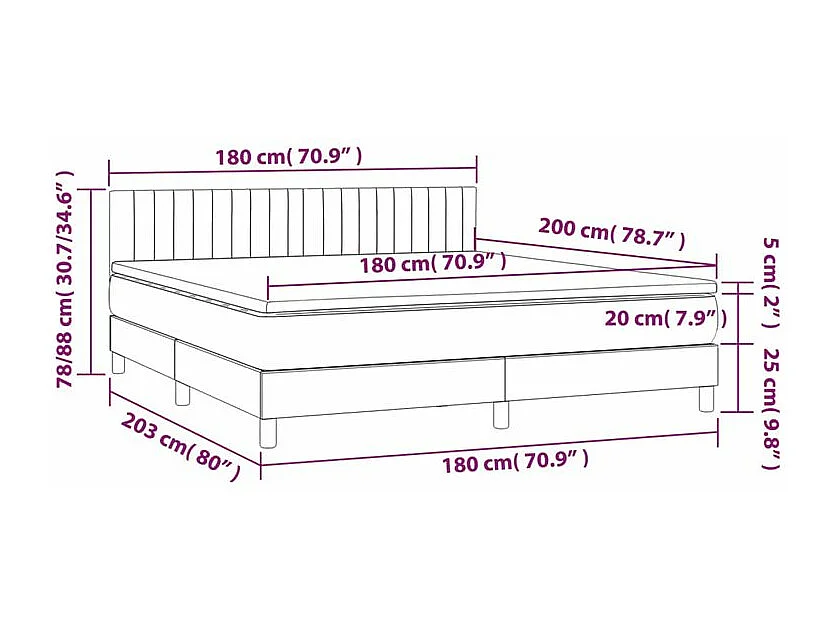 Sommier à lattes de lit avec matelas LED Taupe 180x200 Tissu