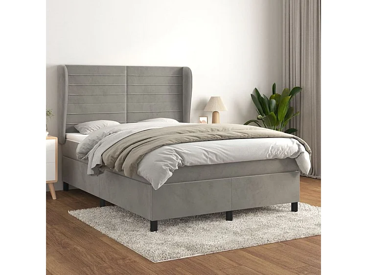 Sommier à lattes de lit et matelas Gris clair 140x190 Velours
