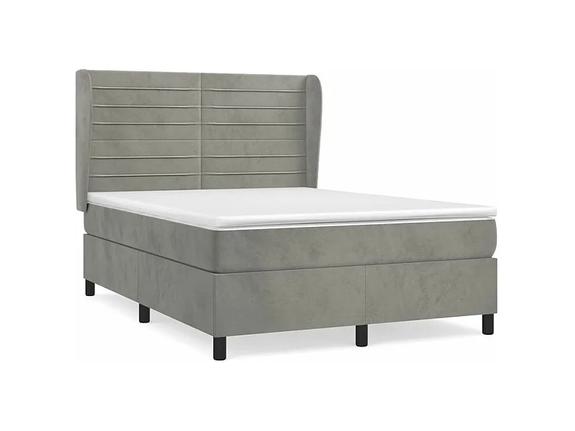 Sommier à lattes de lit et matelas Gris clair 140x190 Velours