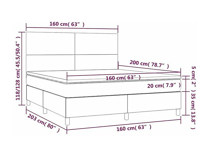 Sommier à lattes de lit avec matelas Gris clair 160x200 Tissu