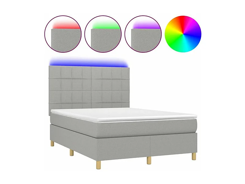 Sommier à lattes de lit et matelas et LED Gris clair 140x200