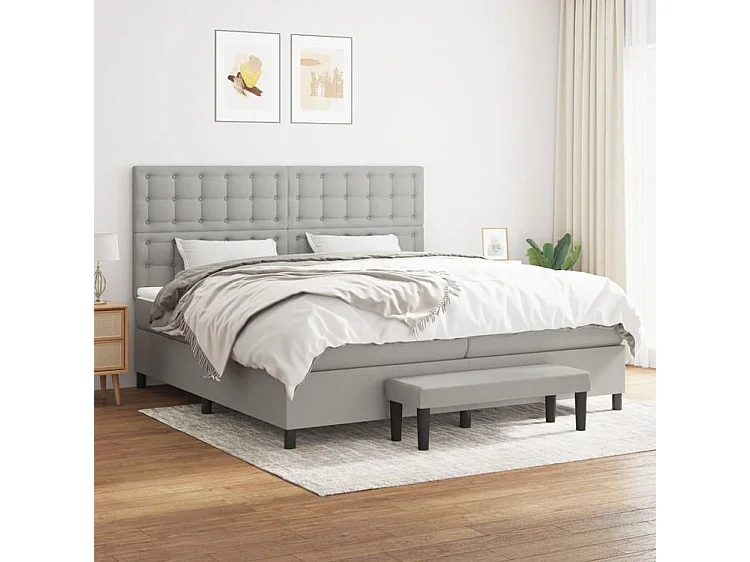 Sommier à lattes de lit avec matelas Gris clair 200x200 Tissu