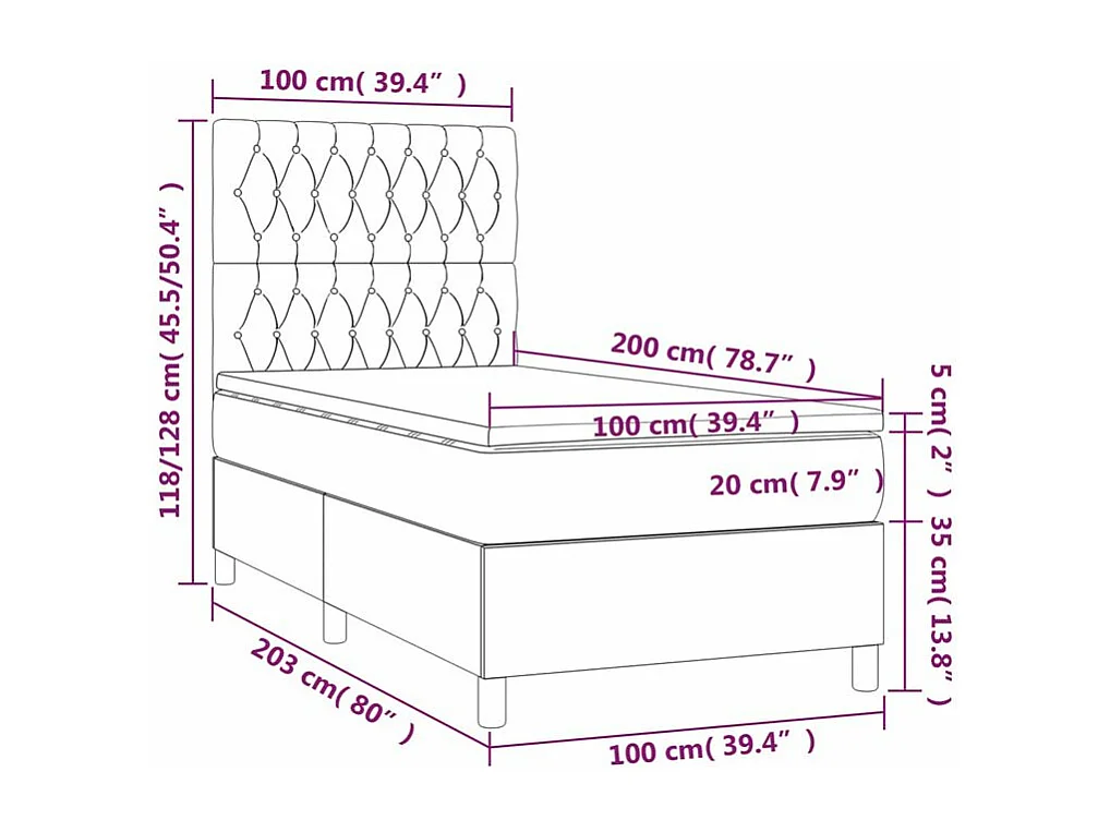 Sommier à lattes de lit et matelas et LED Bleu 100x200 Tissu