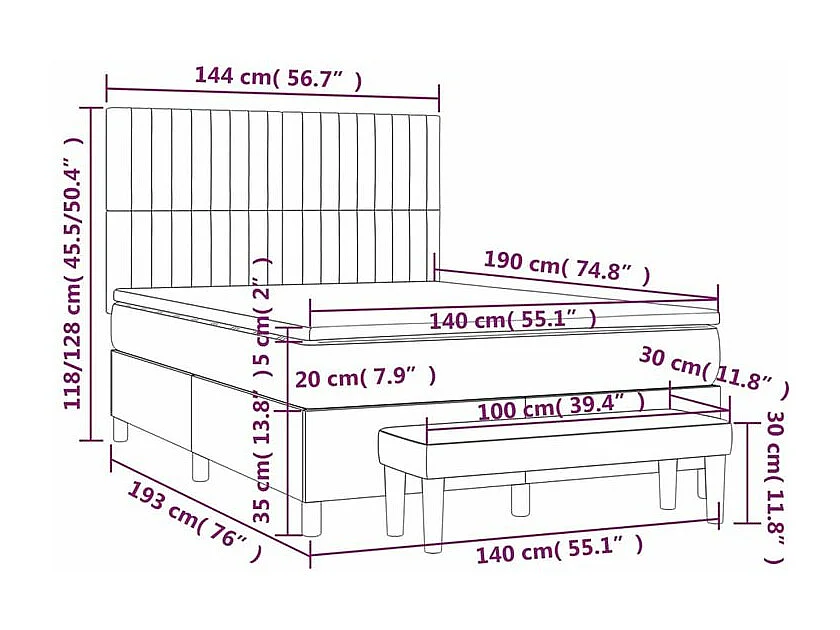 Sommier à lattes de lit avec matelas Gris foncé 140x190 Tissu
