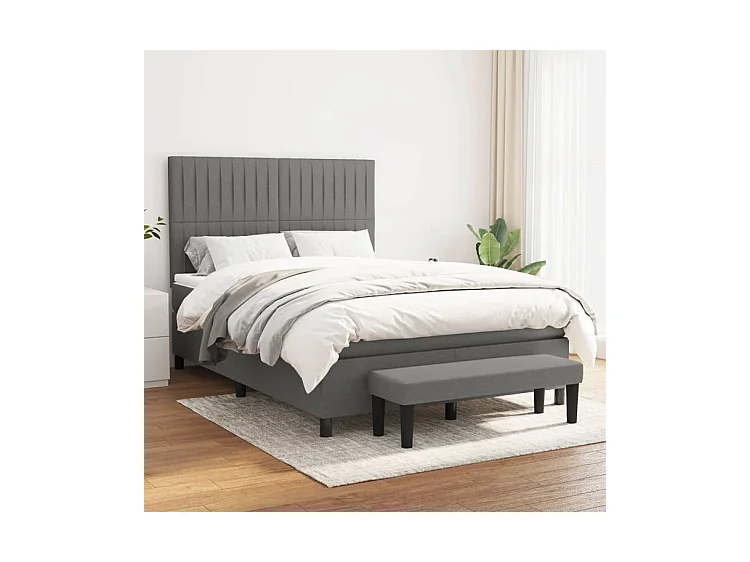Sommier à lattes de lit avec matelas Gris foncé 140x190 Tissu