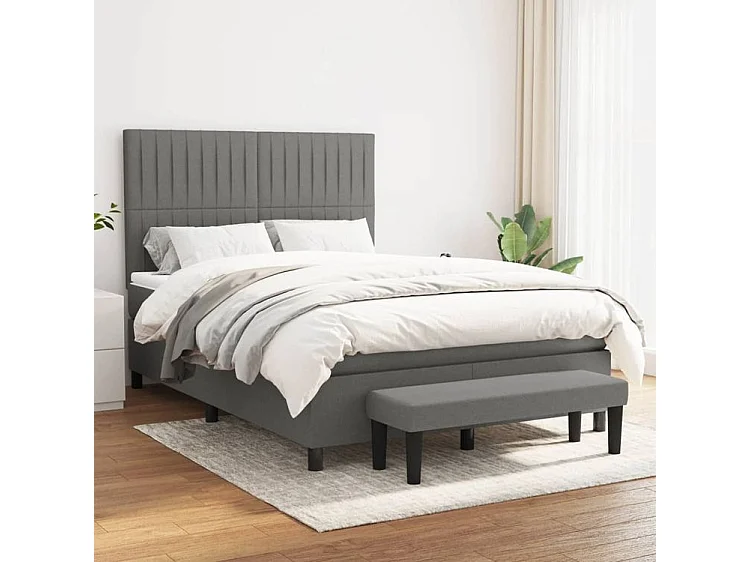 Sommier à lattes de lit avec matelas Gris foncé 140x190 Tissu