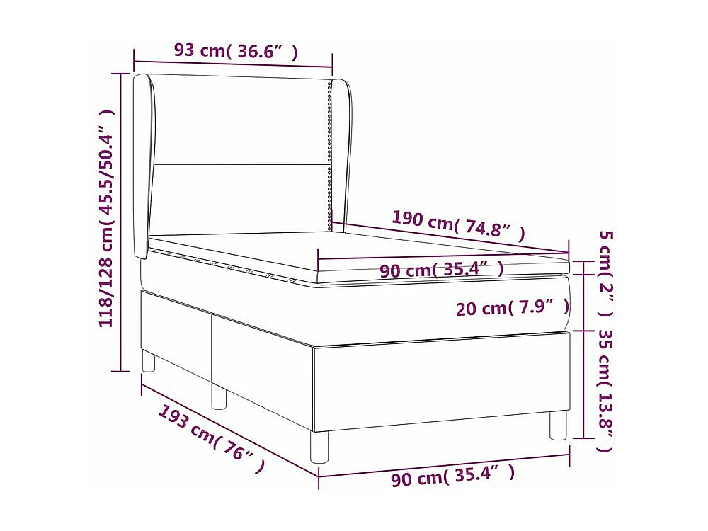Sommier à lattes de lit et matelas Gris foncé 90x190 Tissu