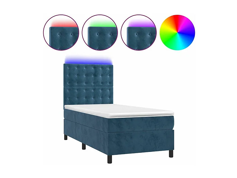 Sommier à lattes de lit et matelas et LED Bleu foncé 80x200