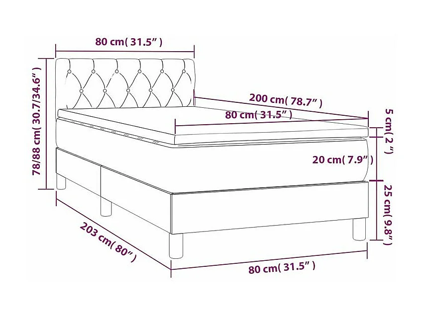 Sommier à lattes de lit avec matelas LED Taupe 80x200 Tissu