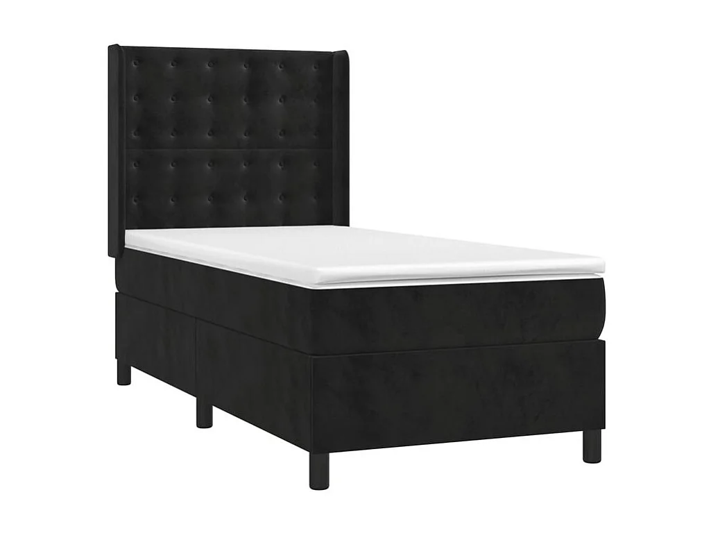 Sommier à lattes de lit matelas et LED Noir 90x190 Velours