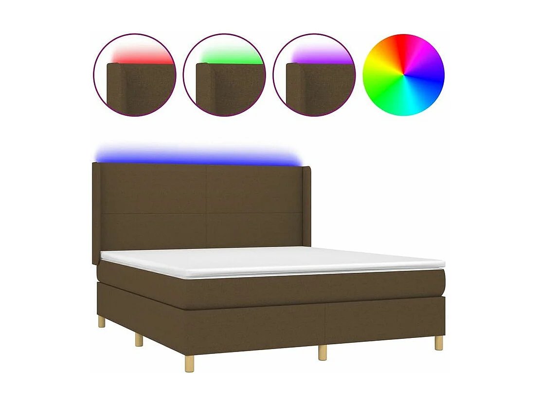 Sommier à lattes de lit matelas et LED Marron foncé 160x200