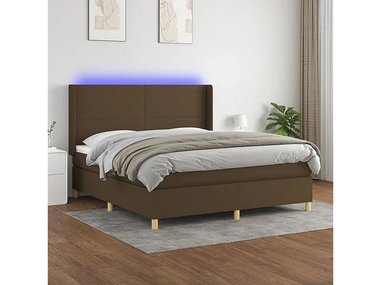 Sommier à lattes de lit matelas et LED Marron foncé 160x200