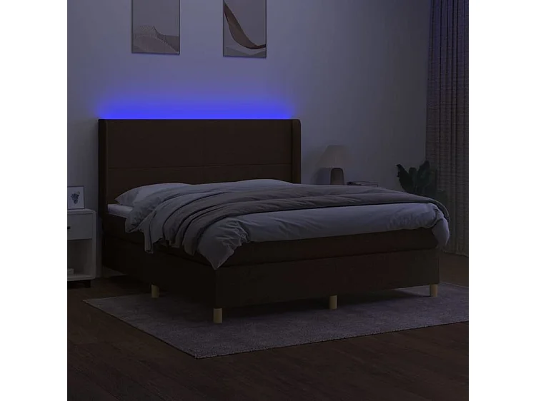 Sommier à lattes de lit matelas et LED Marron foncé 160x200