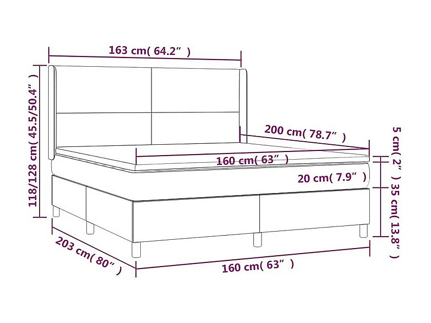 Sommier à lattes de lit matelas et LED Marron foncé 160x200