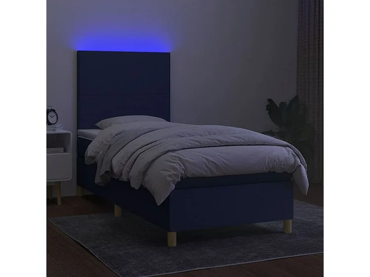 Sommier à lattes de lit avec matelas et LED Bleu 90x190 Tissu