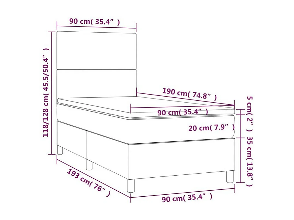 Sommier à lattes de lit avec matelas et LED Bleu 90x190 Tissu