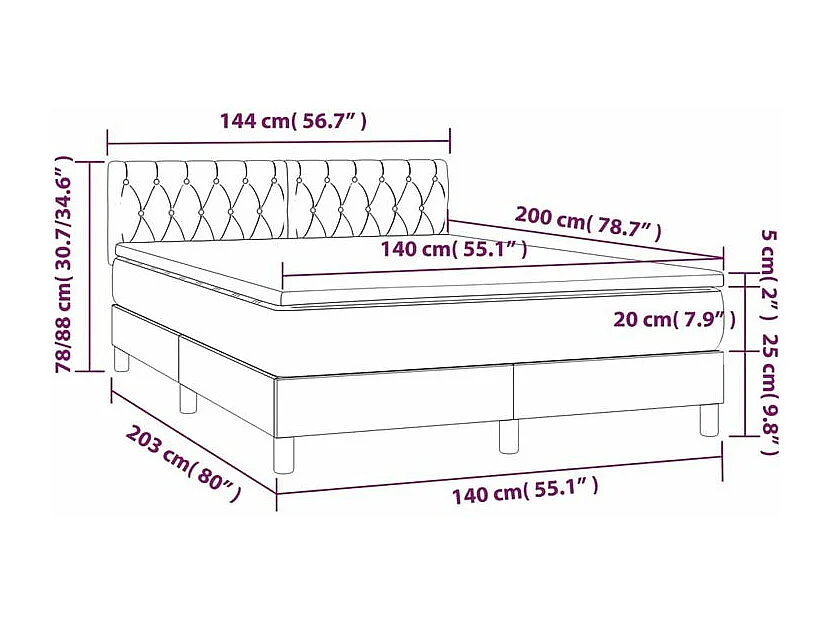 Sommier à lattes de lit avec matelas Gris foncé 140x200 Tissu