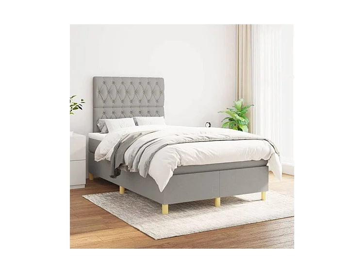 vidaXL Cama box spring con colchón tela gris claro 120x200 cm