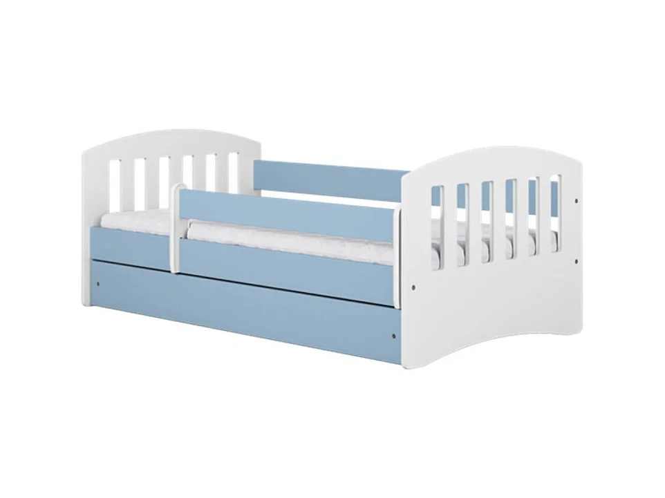 Lit enfant avec barrière de sécurité amovible bleu Klaky-Matelas mousse-80x140