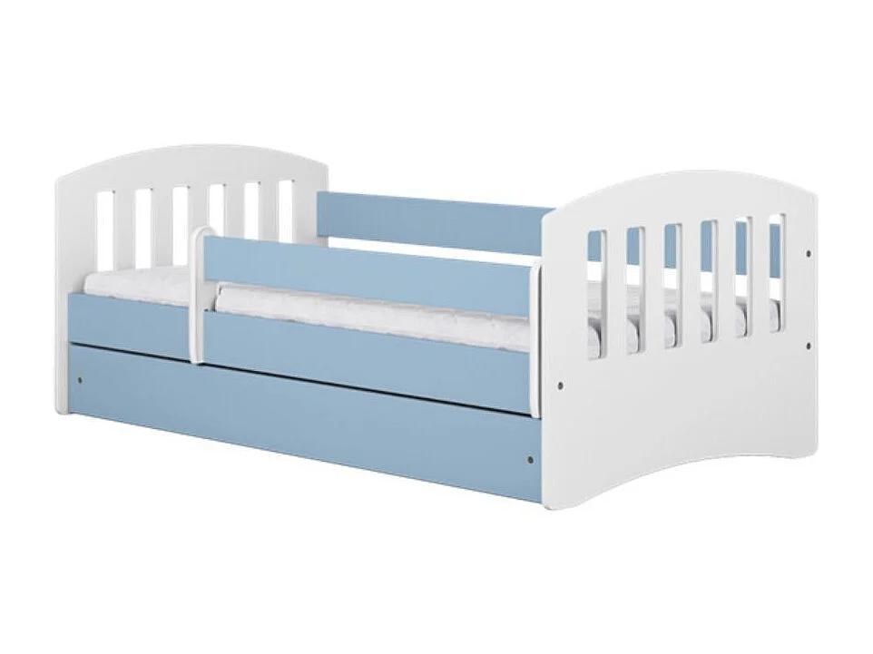 Lit enfant avec barrière de sécurité amovible bleu Klaky-Matelas mousse-80x140
