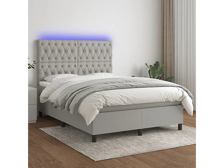 Sommier à lattes de lit et matelas et LED Gris clair 140x190