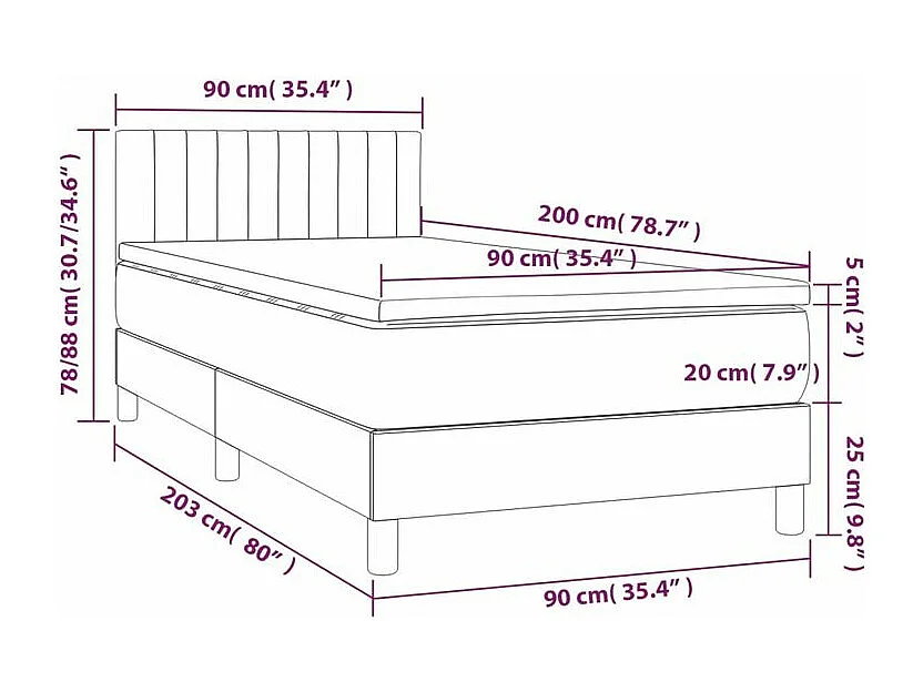 Sommier à lattes de lit avec matelas Noir 90x200 Velours