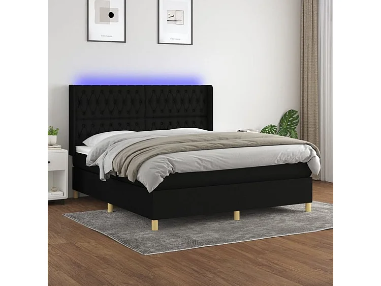 Sommier à lattes de lit matelas et LED Noir 160x200 Tissu